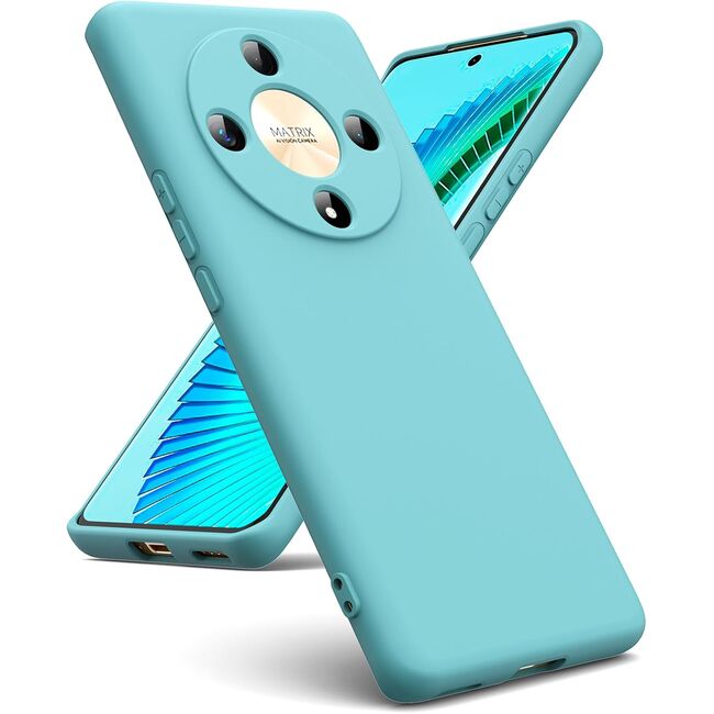 Husa pentru Honor Magic 6 Lite Liquid Silicone, subțire, captusita cu microfibra, anti amprentă, protectie cameră foto, turcoaz