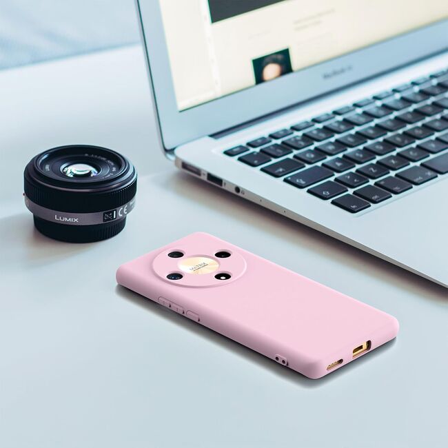 Husa pentru Honor Magic 6 Lite Liquid Silicone, subțire, captusita cu microfibra, anti amprentă, protectie cameră foto, roz