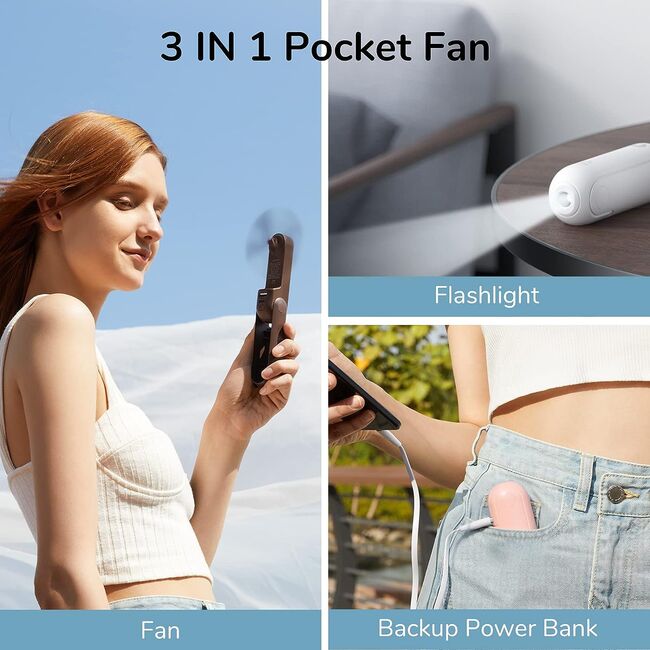 Ventilator portabil premium pliabil, 3 in 1, cu lanterna si acumulator extern 4500 mAh, max 40 ore de functionare, reincarcabil, USB-C, 3 viteze, verde deschis
