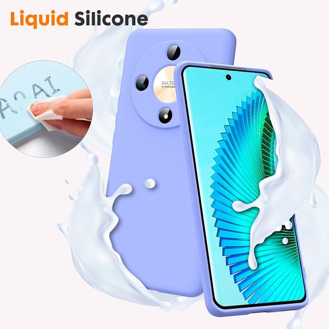 Husa pentru Honor Magic 6 Lite Liquid Silicone, subțire, captusita cu microfibra, anti amprentă, protectie cameră foto, mov