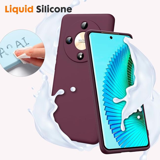 Husa pentru Honor Magic 6 Lite Liquid Silicone, subțire, captusita cu microfibra, anti amprentă, protectie cameră foto, burgundy