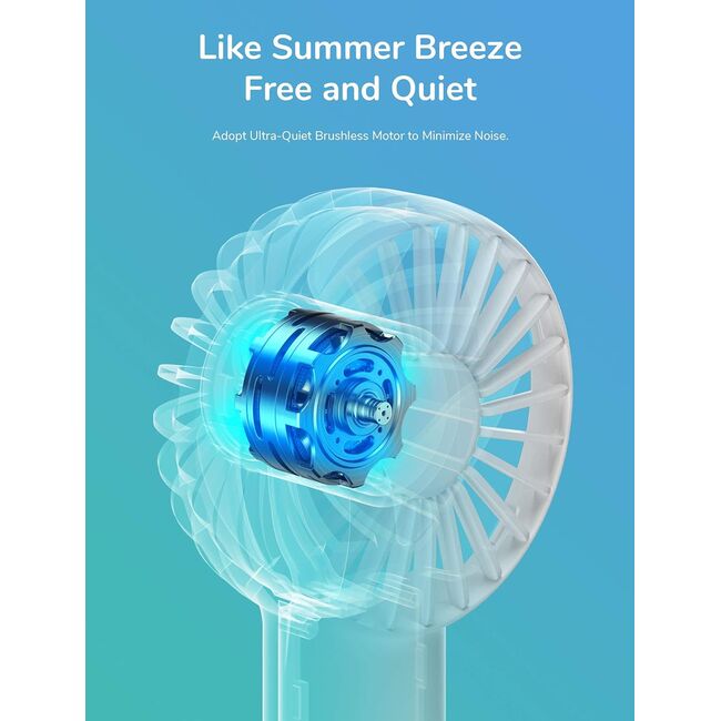 Mini ventilator portabil cu baterie de 2000mAh, 3 viteze, reîncărcabil, USB-C pentru casă, exterior, alb