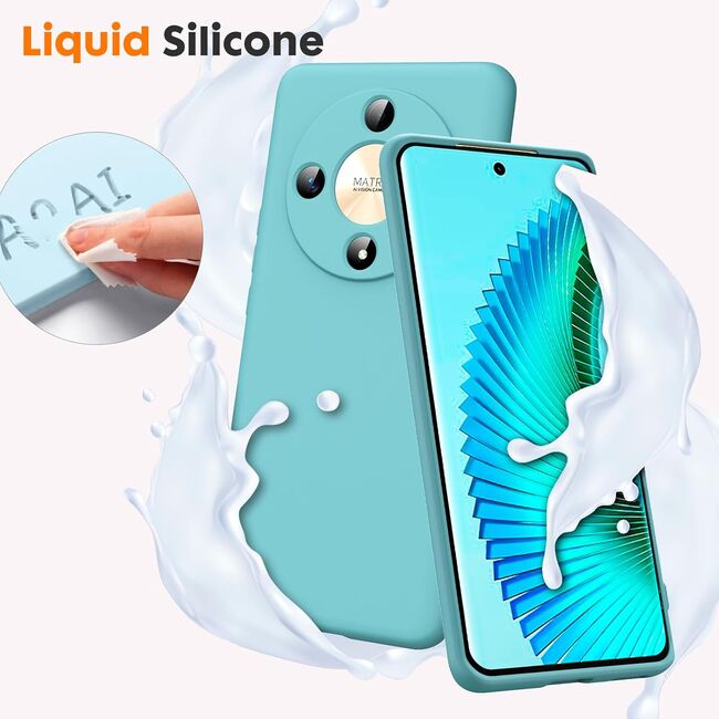 Husa pentru Honor Magic 6 Lite Liquid Silicone, subțire, captusita cu microfibra, anti amprentă, protectie cameră foto, turcoaz