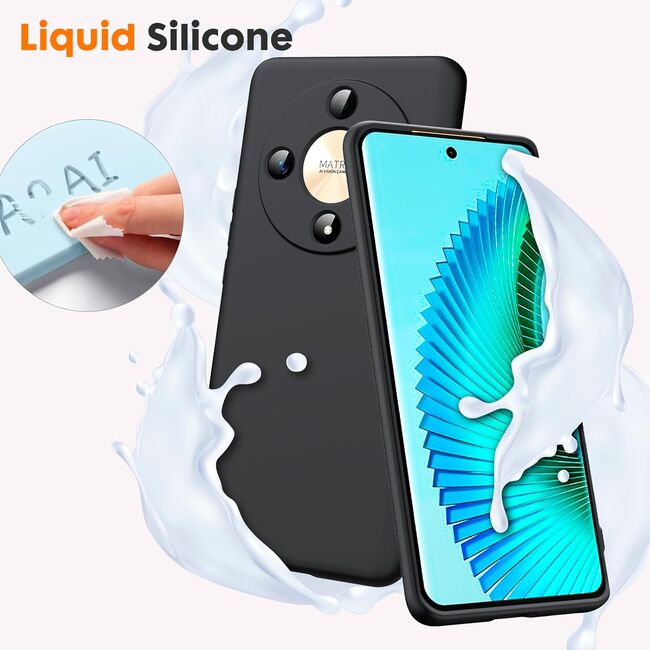 Husa pentru Honor Magic 6 Lite Liquid Silicone, subțire, captusita cu microfibra, anti amprentă, protectie cameră foto, negru