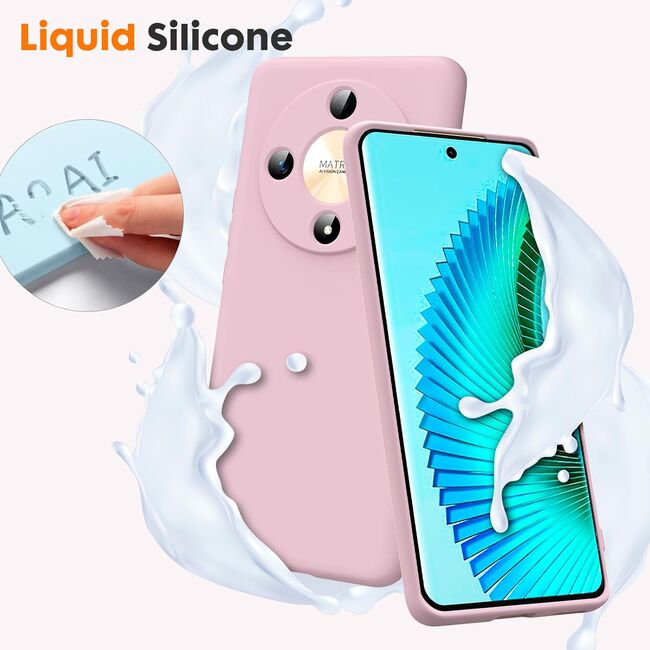 Husa pentru Honor Magic 6 Lite Liquid Silicone, subțire, captusita cu microfibra, anti amprentă, protectie cameră foto, roz