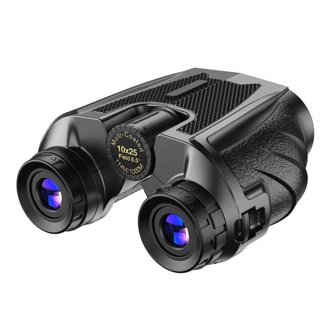 Binoclu 12 x 25 compact, Lentile Prism BAK4, Easy Focus, portabil, pentru vanatoare, hobby, sport, calatorii, negru