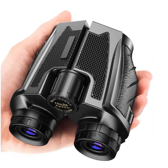Binoclu 12 x 25 compact, Lentile Prism BAK4, Easy Focus, portabil, pentru vanatoare, hobby, sport, calatorii, negru