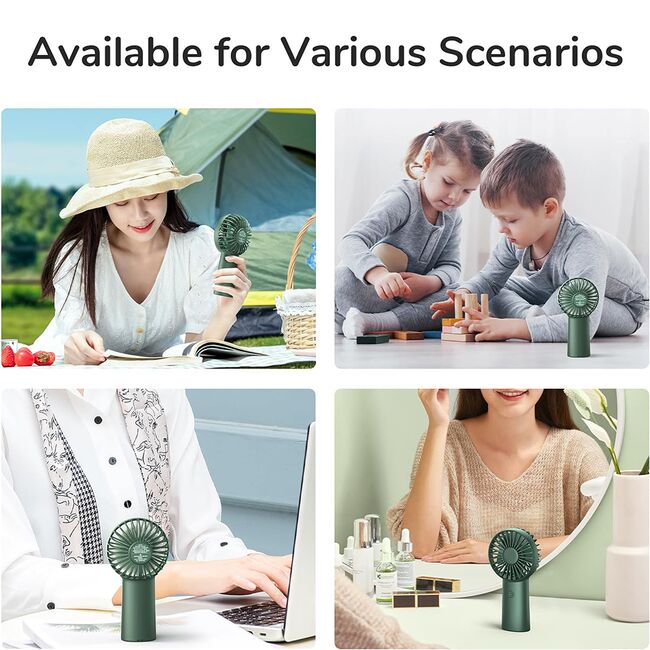 Ventilator portabil cu baterie de 4000mAh, timp de functionare 4-12 ore, 3 viteze, reîncărcabil, USB-C pentru casă, exterior, verde