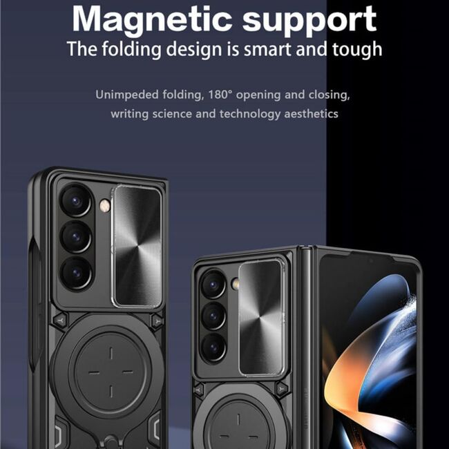 Husa pentru Samsung Galaxy Z Fold 6 Ring Holder Stand Shockproof, negru
