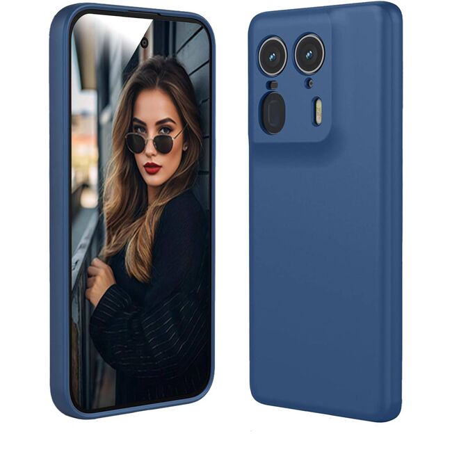 Husa pentru Motorola Edge 50 Ultra Liquid Silicone, subțire, captusita cu microfibra, anti amprentă, protectie cameră foto, albastru