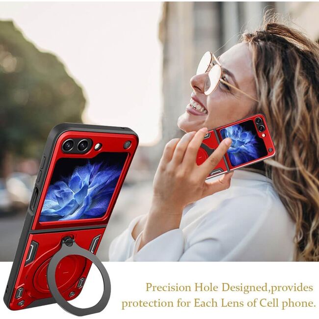 Husa pentru Samsung Galaxy Z Flip 6 Ring Holder Stand Shockproof, rosu