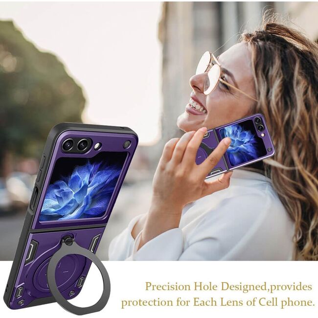Husa pentru Samsung Galaxy Z Flip 6 Ring Holder Stand Shockproof, mov
