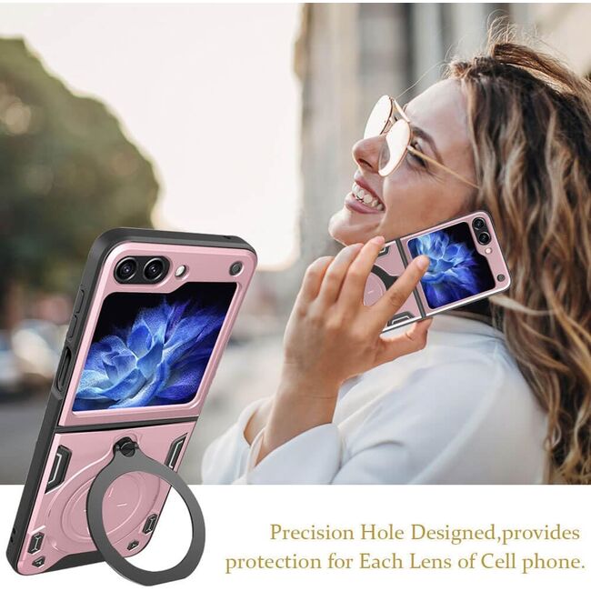 Husa pentru Samsung Galaxy Z Flip 6 Ring Holder Stand Shockproof, rose gold