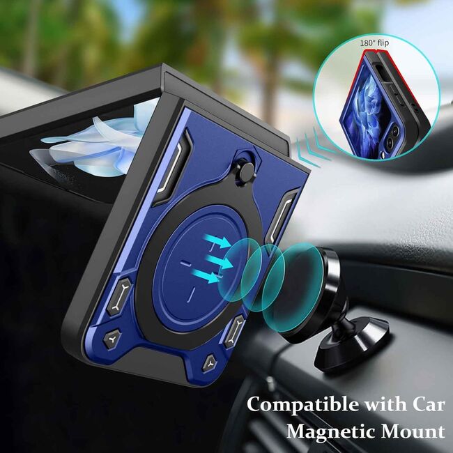 Husa pentru Samsung Galaxy Z Flip 6 Ring Holder Stand Shockproof, albastru
