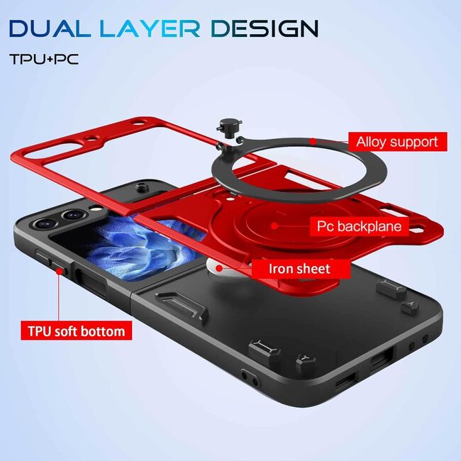 Husa pentru Samsung Galaxy Z Flip 6 Ring Holder Stand Shockproof, rosu