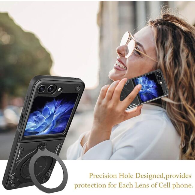 Husa pentru Samsung Galaxy Z Flip 6 Ring Holder Stand Shockproof, negru