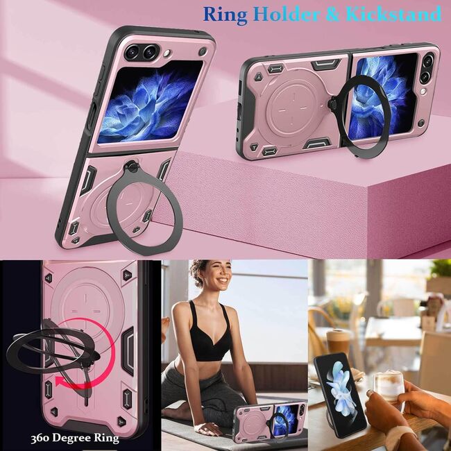 Husa pentru Samsung Galaxy Z Flip 6 Ring Holder Stand Shockproof, rose gold