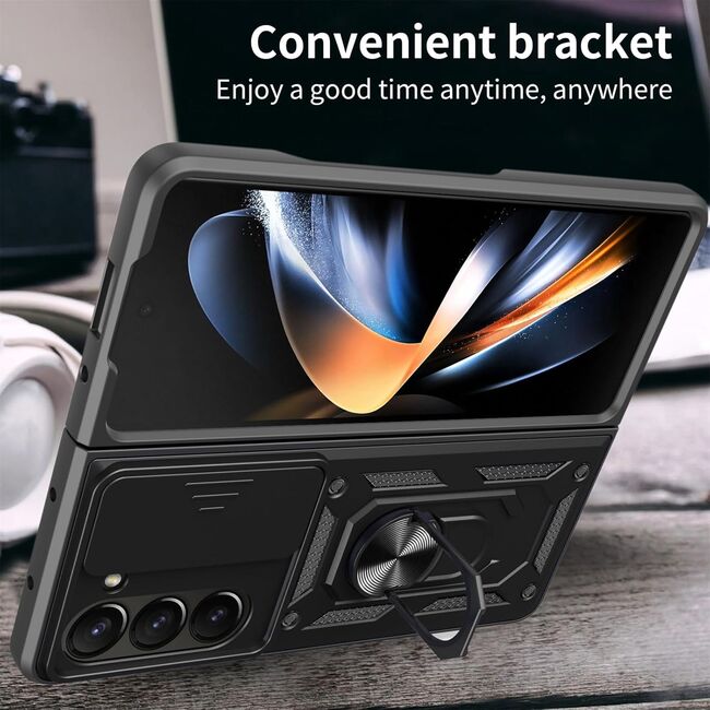 Husa pentru Samsung Galaxy Z Fold 6 cu inel Ring Armor Kickstand Tough, protectie camera, rose gold