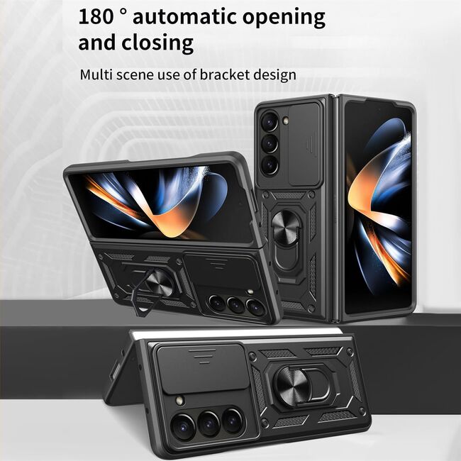 Husa pentru Samsung Galaxy Z Fold 6 cu inel Ring Armor Kickstand Tough, protectie camera, rose gold