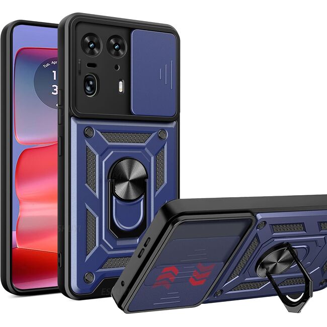 Husa pentru Motorola Edge 50 Ultra cu inel Ring Armor Kickstand Tough Rugged, albastru