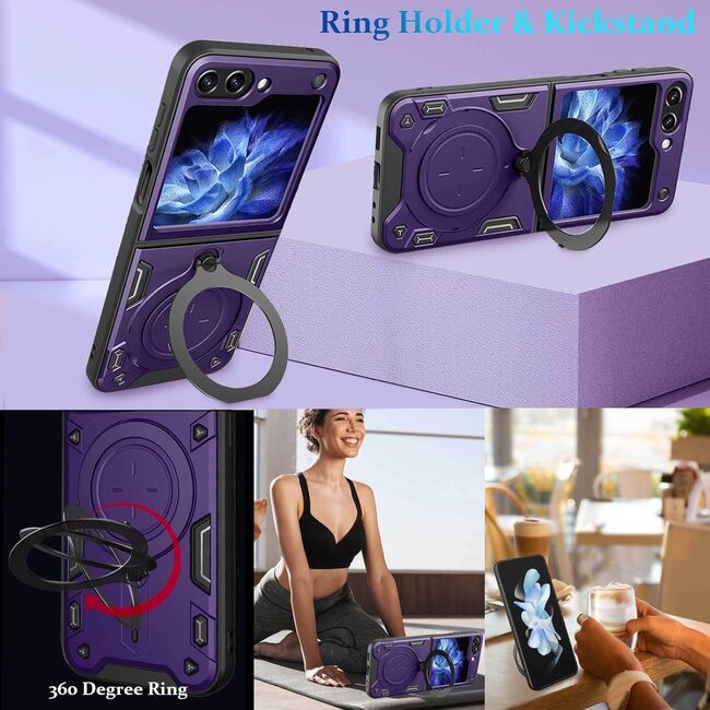 Husa pentru Samsung Galaxy Z Flip 6 Ring Holder Stand Shockproof, mov