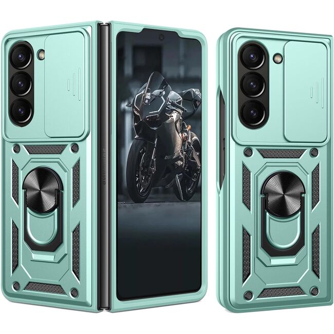 Husa pentru Samsung Galaxy Z Fold 6 cu inel Ring Armor Kickstand Tough, protectie camera, verde