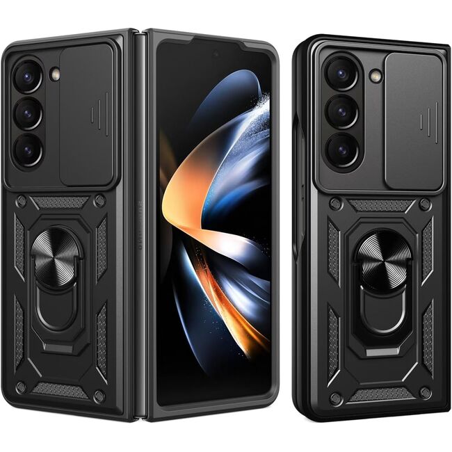 Husa pentru Samsung Galaxy Z Fold 6 cu inel Ring Armor Kickstand Tough, protectie camera, negru