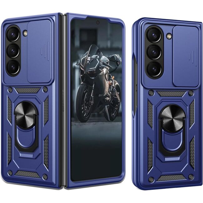 Husa pentru Samsung Galaxy Z Fold 6 cu inel Ring Armor Kickstand Tough, protectie camera, navy blue