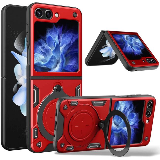 Husa pentru Samsung Galaxy Z Flip 6 Ring Holder Stand Shockproof, rosu