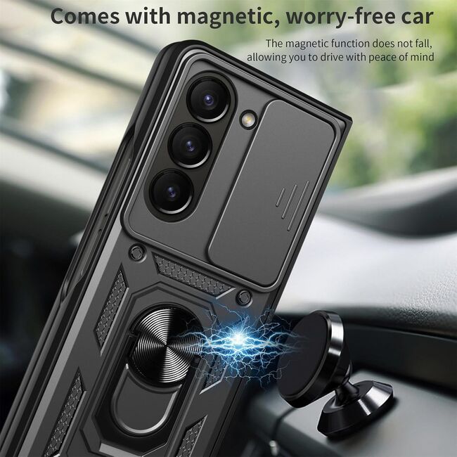 Husa pentru Samsung Galaxy Z Fold 6 cu inel Ring Armor Kickstand Tough, protectie camera, rose gold