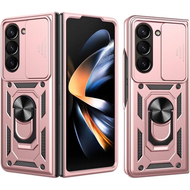 Husa pentru Samsung Galaxy Z Fold 6 cu inel Ring Armor Kickstand Tough, protectie camera, rose gold