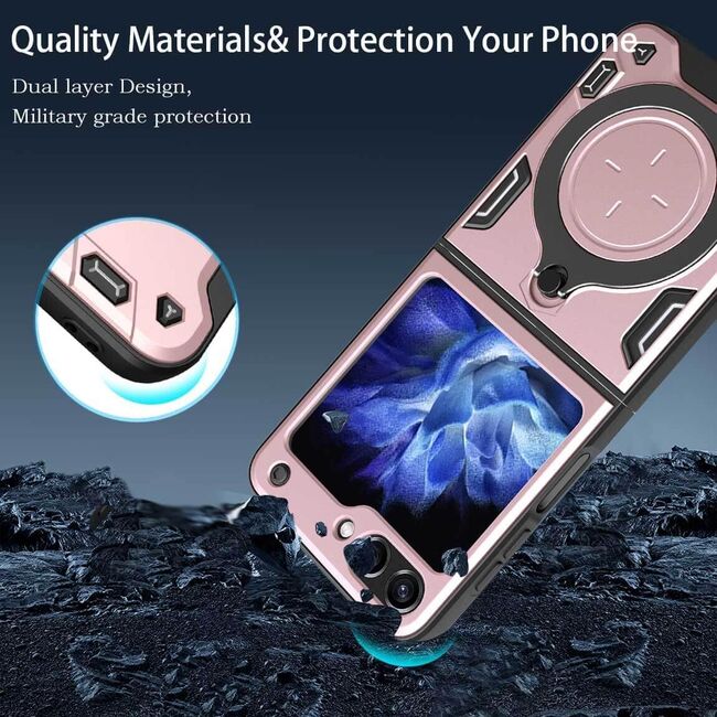 Husa pentru Samsung Galaxy Z Flip 6 Ring Holder Stand Shockproof, rose gold