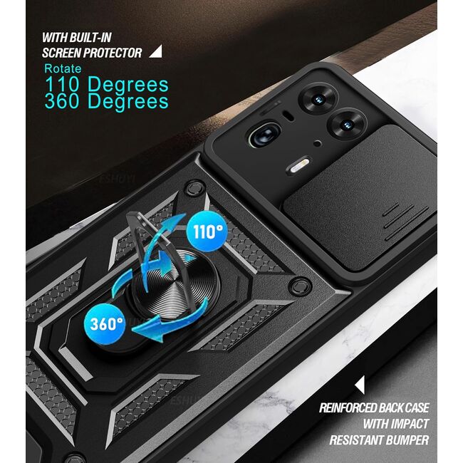 Husa pentru Motorola Edge 50 Ultra cu inel Ring Armor Kickstand Tough Rugged, negru