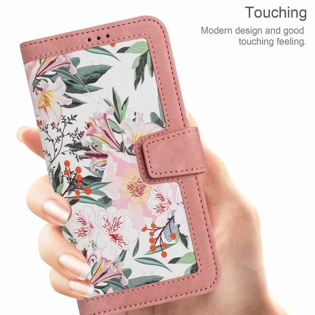 Husa tip carte pentru Honor 200 Lite, functie stand si port carduri, roz