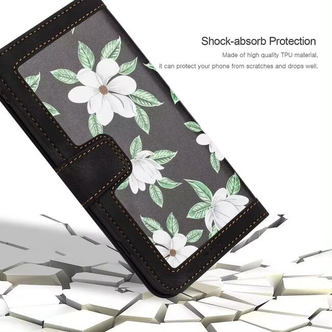 Husa tip carte pentru Honor 200 Lite, functie stand si port carduri, flowers in the night