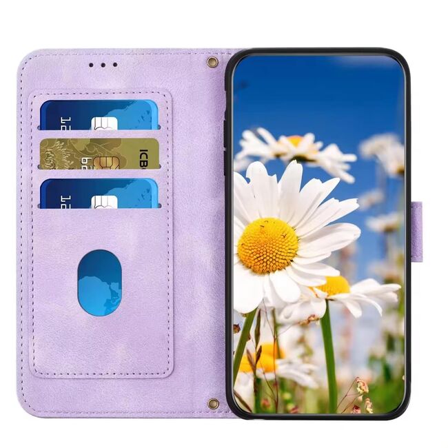 Husa tip carte pentru Honor 200 Lite, functie stand si port carduri, butterfly mov