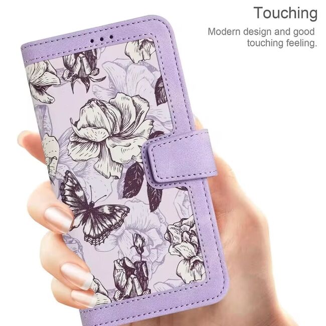Husa tip carte pentru Honor 200 Pro, functie stand si port carduri, mov