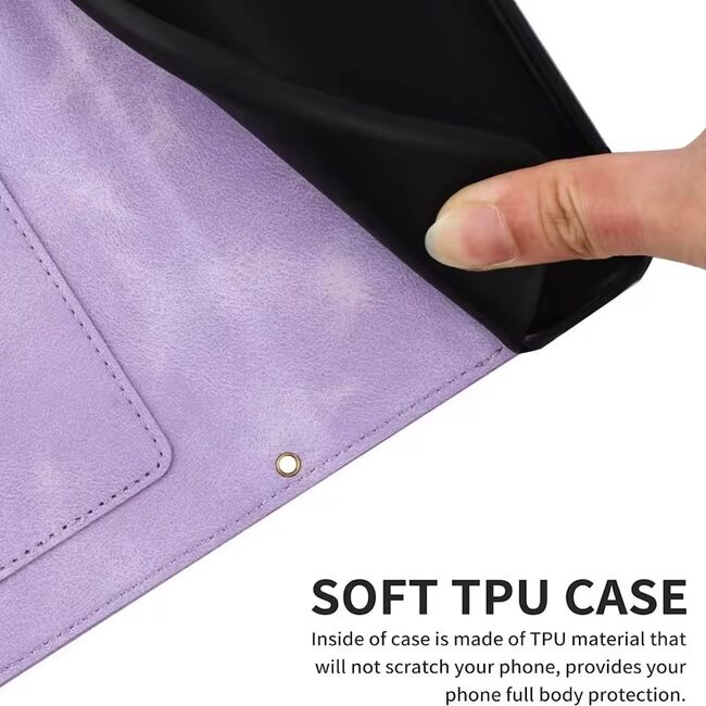 Husa tip carte pentru Honor 200 Pro, functie stand si port carduri, mov