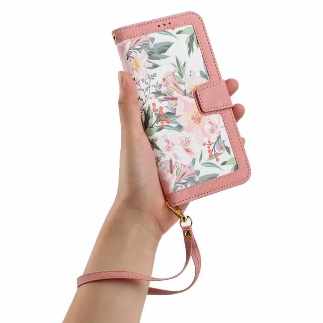 Husa tip carte pentru Honor 200 Lite, functie stand si port carduri, roz