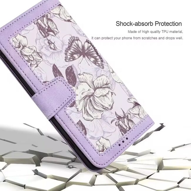 Husa tip carte pentru Honor 200 Pro, functie stand si port carduri, mov