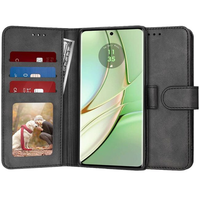 Husa pentru Motorola Edge 40 tip carte 360 Kickstand Portofel Multifunctional, Protectie Completa, negru