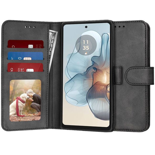 Husa pentru Motorola Moto E22s tip carte 360 Kickstand Portofel Multifunctional, Protectie Completa, negru