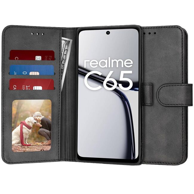 Husa pentru Realme C65 tip carte 360 Kickstand Portofel Multifunctional, Protectie Completa, negru