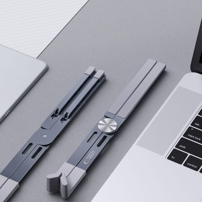 Stand Laptop Reglabil din Aluminiu ULS300 – Suport Rabatabil, Antialunecare, 5 Trepte de Înălțime, Compatibil până la 16” – Design Ergonomic și Portabil, gri inchis