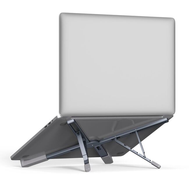 Stand Laptop Reglabil din Aluminiu ULS300 – Suport Rabatabil, Antialunecare, 5 Trepte de Înălțime, Compatibil până la 16” – Design Ergonomic și Portabil, gri inchis