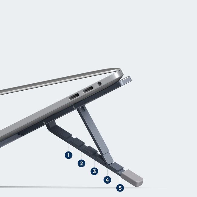 Stand Laptop Reglabil din Aluminiu ULS300 – Suport Rabatabil, Antialunecare, 5 Trepte de Înălțime, Compatibil până la 16” – Design Ergonomic și Portabil, gri inchis