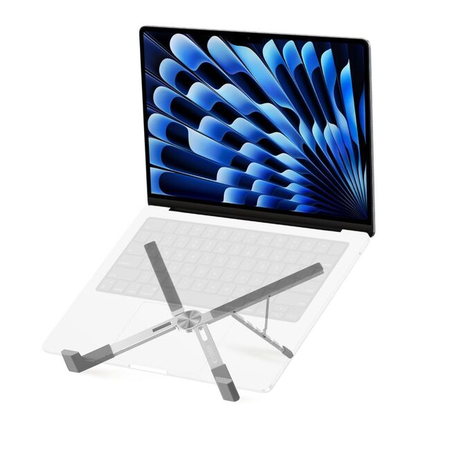 Stand Laptop Reglabil din Aluminiu ULS300 – Suport Rabatabil, Antialunecare, 5 Trepte de Înălțime, Compatibil până la 16” – Design Ergonomic și Portabil, argintiu