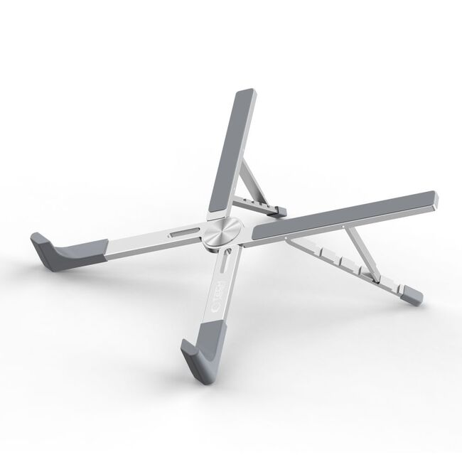Stand Laptop Reglabil din Aluminiu ULS300 – Suport Rabatabil, Antialunecare, 5 Trepte de Înălțime, Compatibil până la 16” – Design Ergonomic și Portabil, argintiu