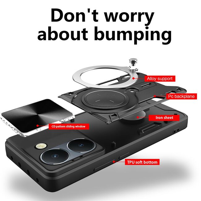 Husa pentru Honor 200 Pro cu protecție pentru cameră și suport magnetic integrat Ring Shockproof, mov