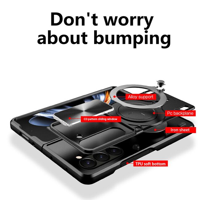 Husa pentru Samsung Galaxy Z Fold 6 Ring Holder Stand Shockproof, negru
